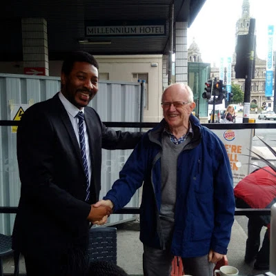 Mentor meeting Mentee. Sir Professor Graham Teasdale and Douglas Okor on 4th September, 2015.
