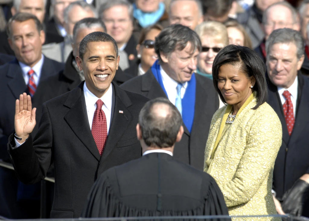 Swearing in as POTUS in January 2009